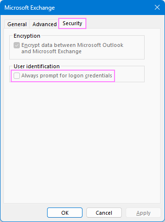 Turn off the option to always prompt for logon credentials in Outlook.