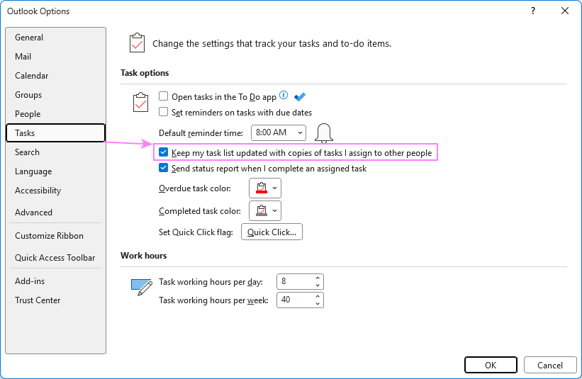 Keep your Outlook tasks updated with copies of tasks assigned to other people.