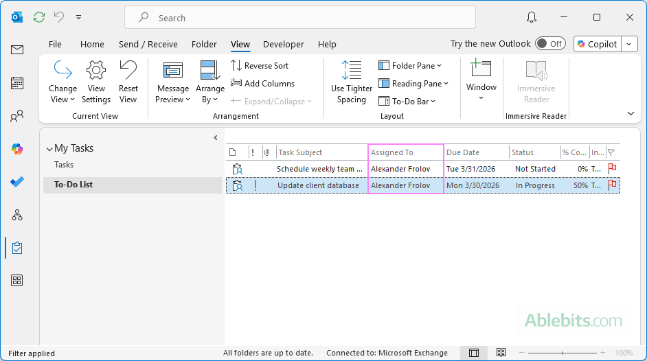 View a list of tasks assigned to others.