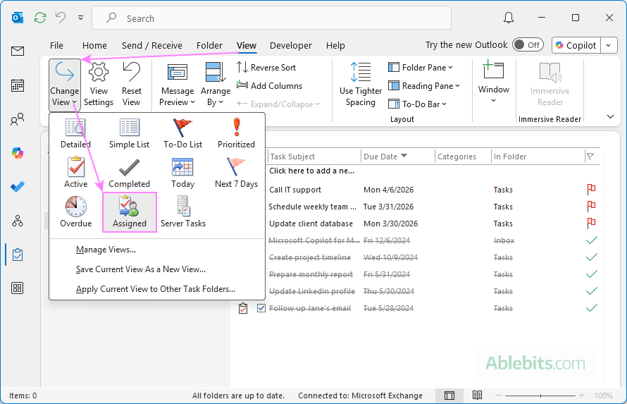 Track Outlook tasks assigned to other people.