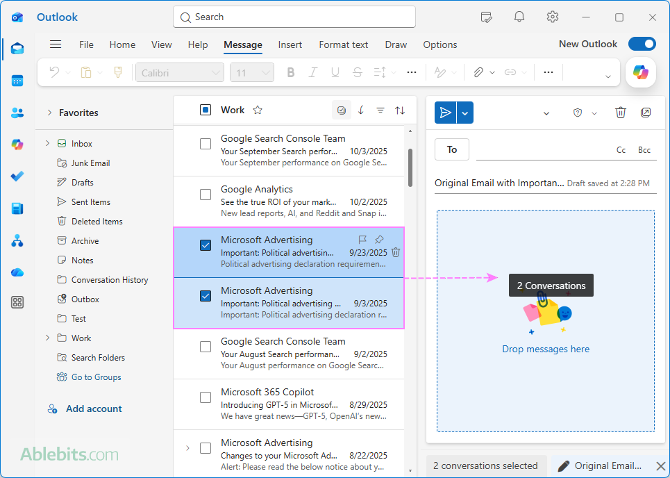 Attach multiple emails in Outlook