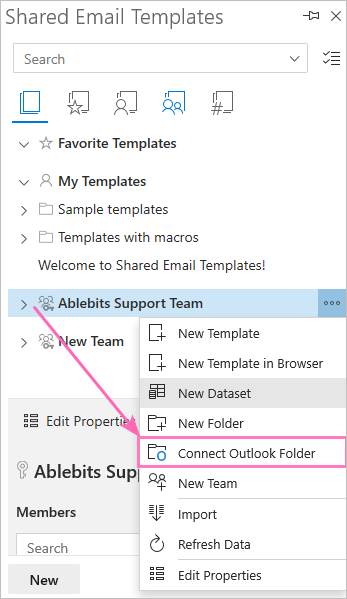 Connect Outlook folder to Shared Email Templates