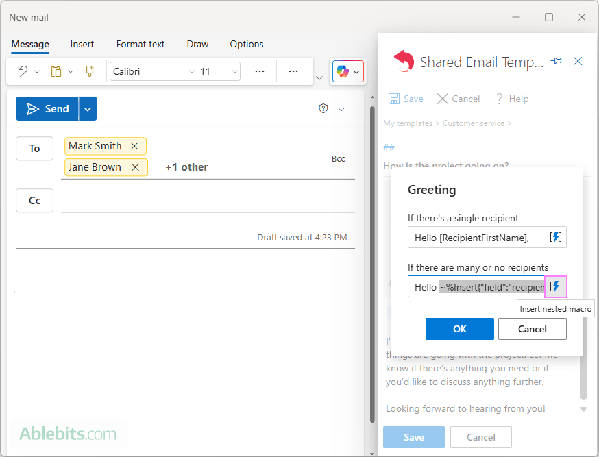 Set up a greeting to automatically address every email recipient by name.