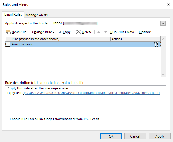 Disable out-of-office rule in Outlook.