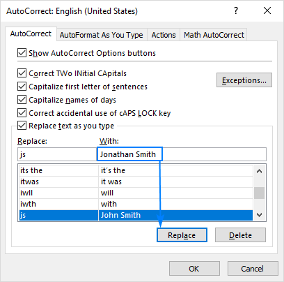 Changing an AutoCorrect entry