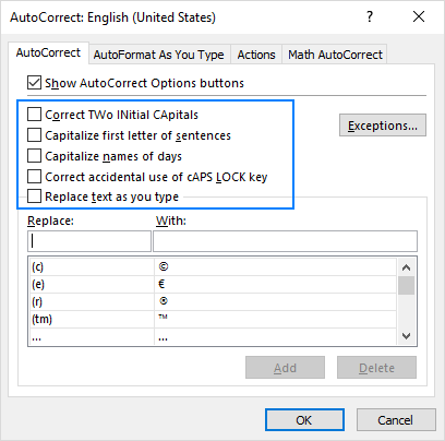 How to customize or stop AutoCorrect in Excel