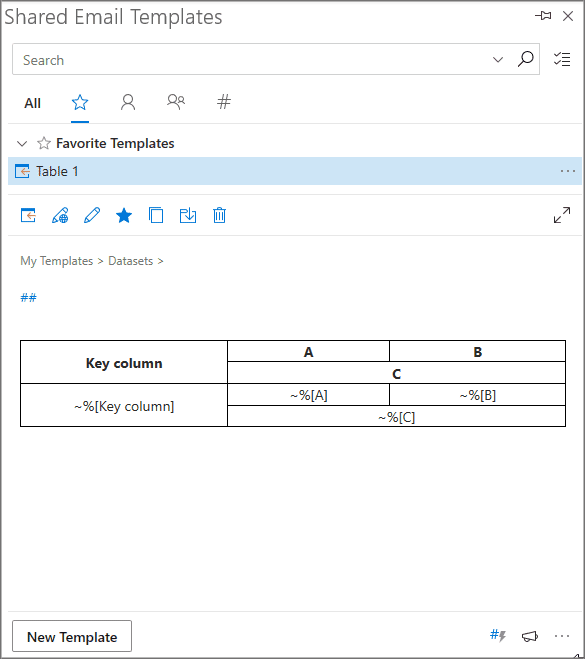 Add new column to connected row of the template table.