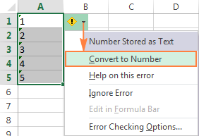 Select cells with numbers formatted as text, click the warning sign, and then click Convert to Number.