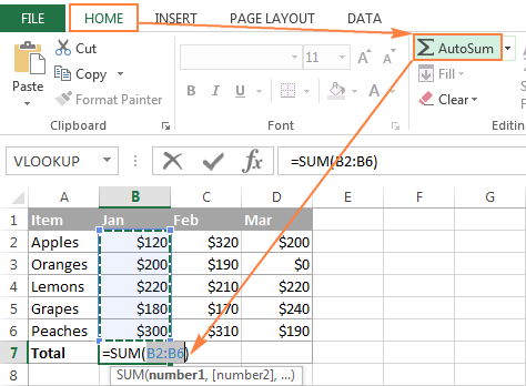 step by step how to sum a column in excel