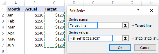 Configure the Target line data series.