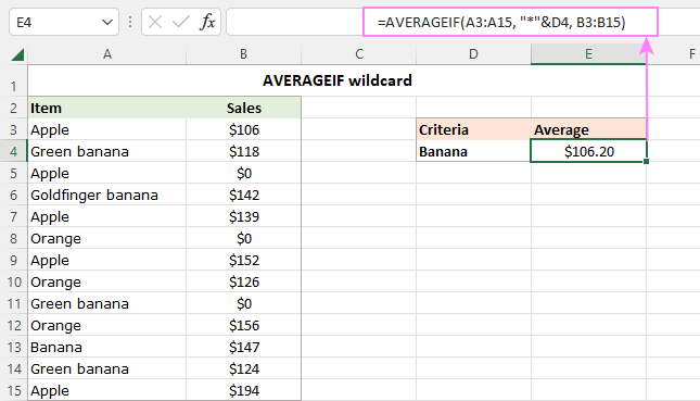 AVERAGEIF wildcard formula