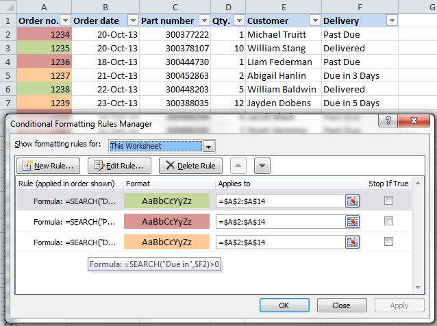 Excel Change the row color based on cell value