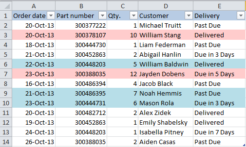 excel formula for row color