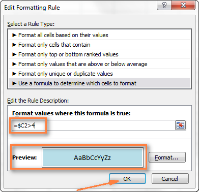 The preview of your formatting rule