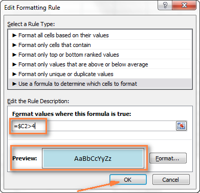 Excel Change the row color based on cell value