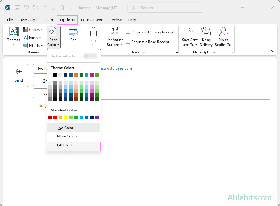 Access Fill Effects in an Outlook email.