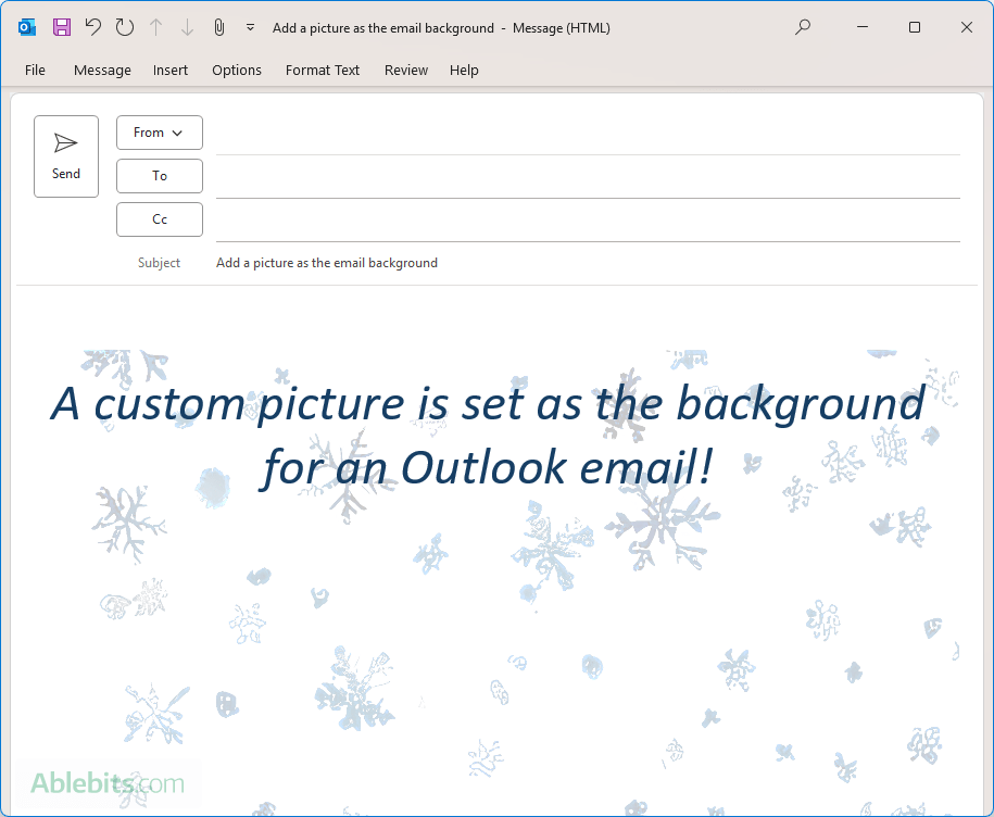 Outlook email with a background image