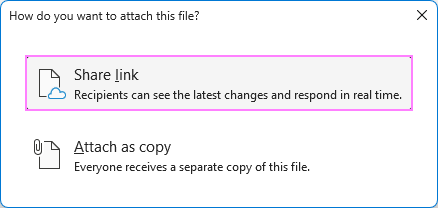 Share an attached file as a OneDrive link in Outlook.
