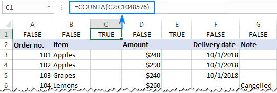 Xác định các cột trống bằng cách sử dụng một công thức.