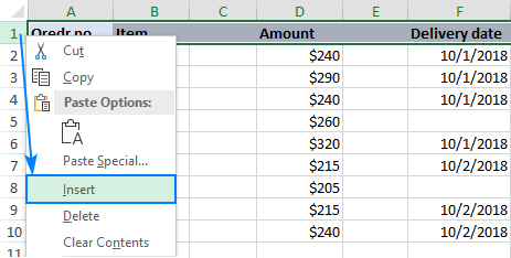 Inserting a new row