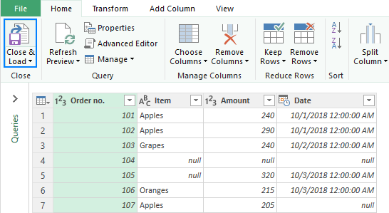 Load the resulting table to a new worksheet.