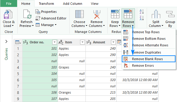 Removing Blank Rows via Power Query