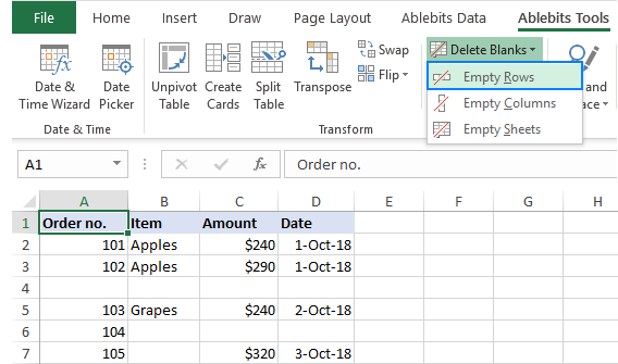 delete empty rows in excel 2010