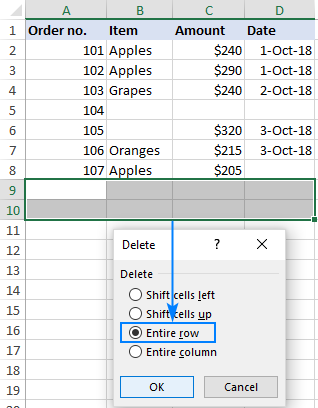 Removing extra lines below data