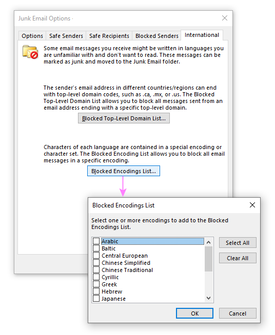Blocking emails in certain encodings and languages