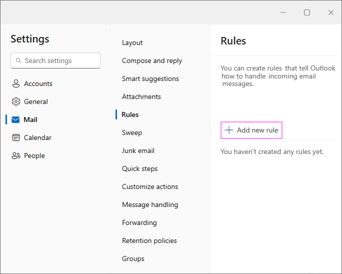 Create a rule to block emails with certain words in the new Outlook.