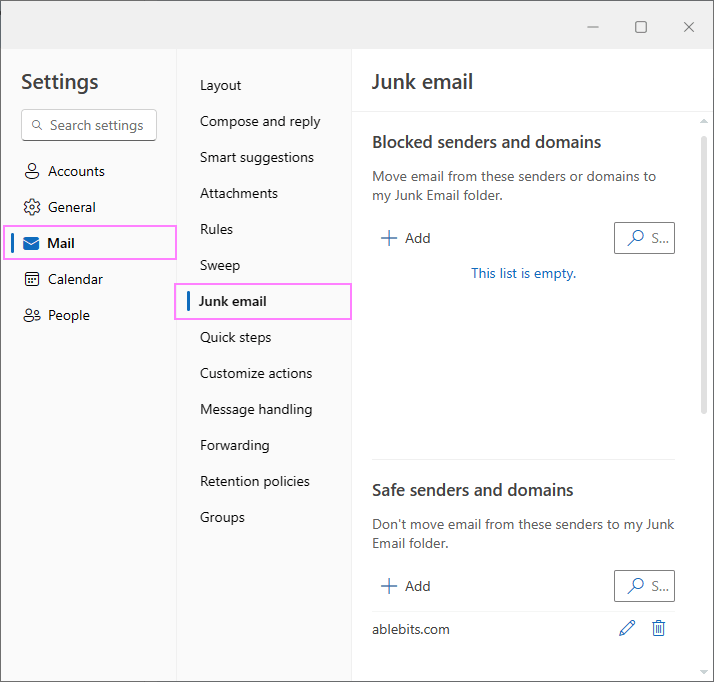 Blocked Senders list in the new Outlook