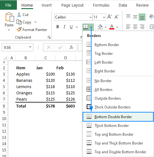 How to create cell border in Excel