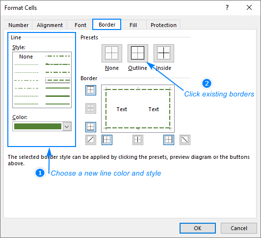 Changing color and width of cell borders