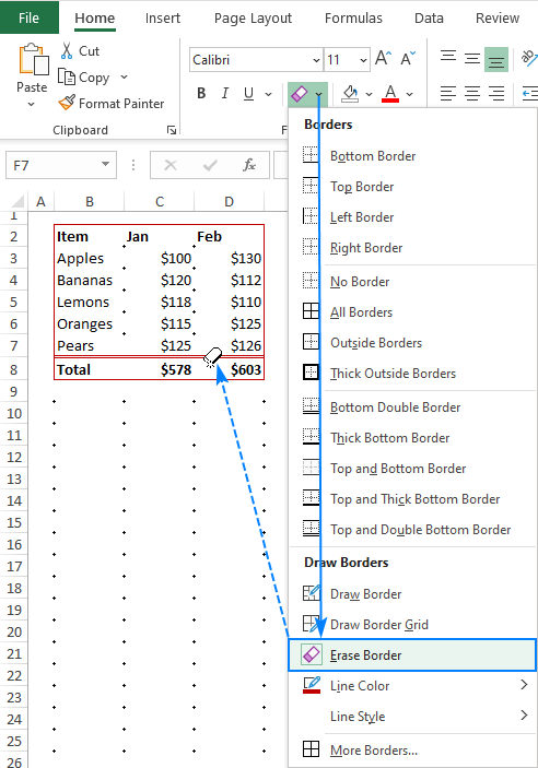 Erase Bprder Excel 