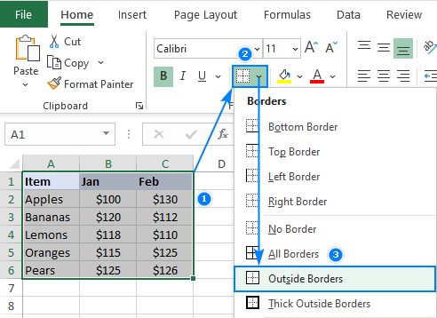 where is the borders button in excel for mac