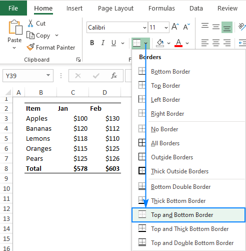 add a bottom border in excel for mac