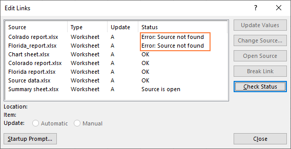 how to find broken links in excel