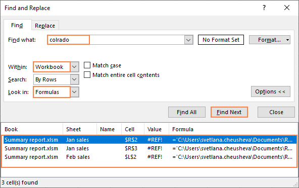 how to find broken links in excel