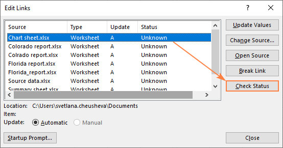 how to find broken links in excel