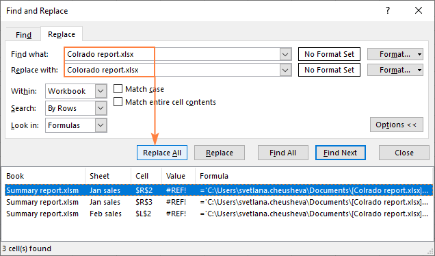 Replacing broken links in Excel