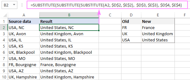 SUBSTITUTE formula for multiple find and replace in Excel 2019 - 2007