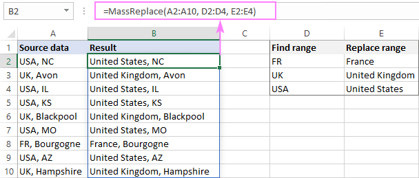 MassReplace user-defined function in Excel 365
