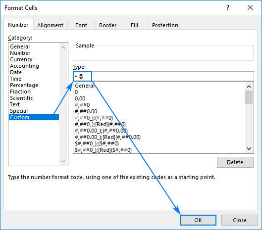 keyboard shortcut bullet point in excel