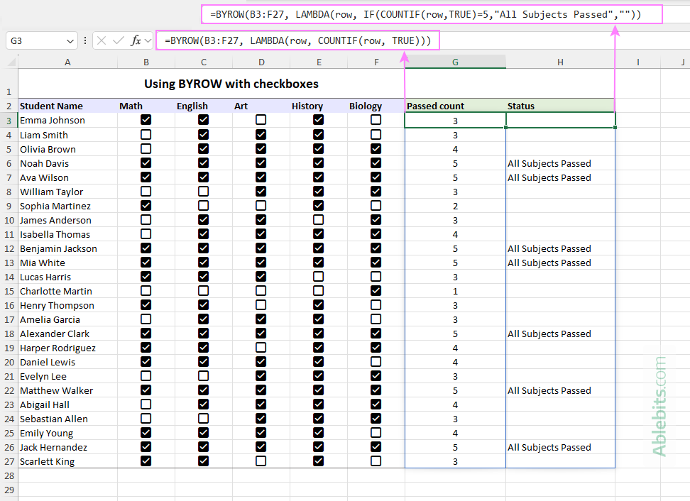 Using BYROW with checkboxes