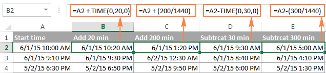 excel minus minutes