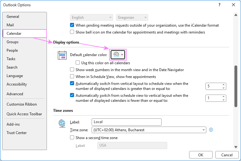 Change the default calendar color in Outlook.