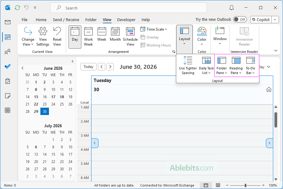 Customize Outlook calendar layout.