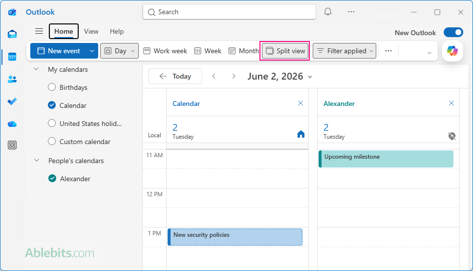 Toggle between Split View and Overlay View in new Outlook.