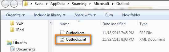 Find and delete the Outlook.xml file.