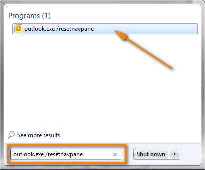 Use the outlook.exe /resetnavpane command to reset the Navigation Pane settings and restart Outlook.